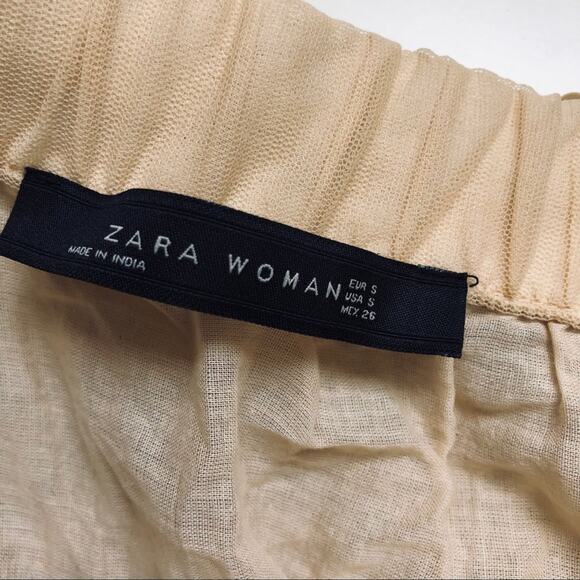 ZARA Woman Gold Tan Cream Sequin Sparkle Beaded Mesh Overlay Mini Skirt Small - Picture 5 of 8
